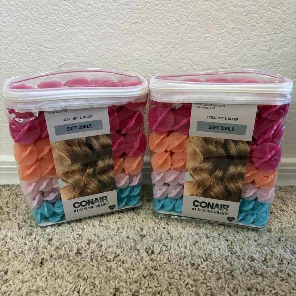 PACK OF 2 Conair Soft Bouncy Curls Foam Rollers 48 Piece Assorted Heatless Set